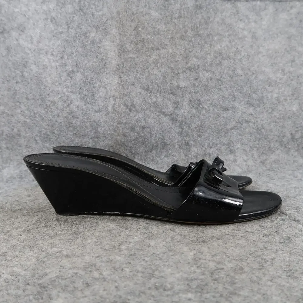 Enzo Angiolini Shoes Womens 7.5 Sandals Wedge Slip On Fashion Classic Black Bow